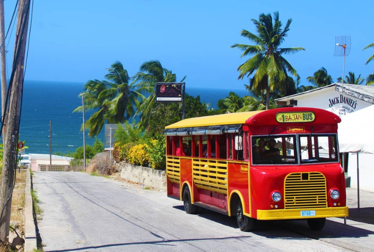 Public bus driving through Barbados